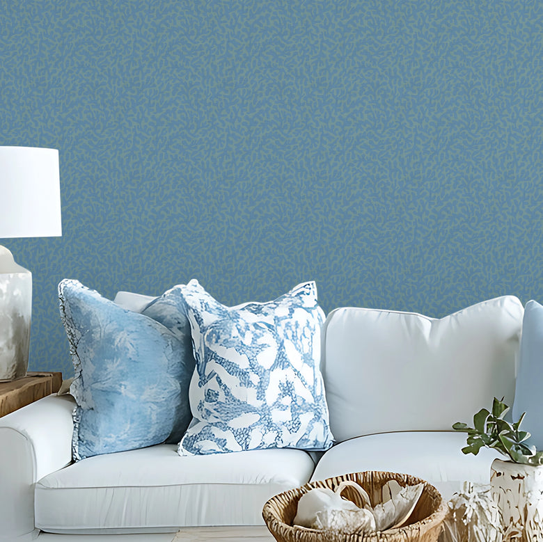 Petite Coral Cove Wallpaper in Cornflower Blue and Rustic Green