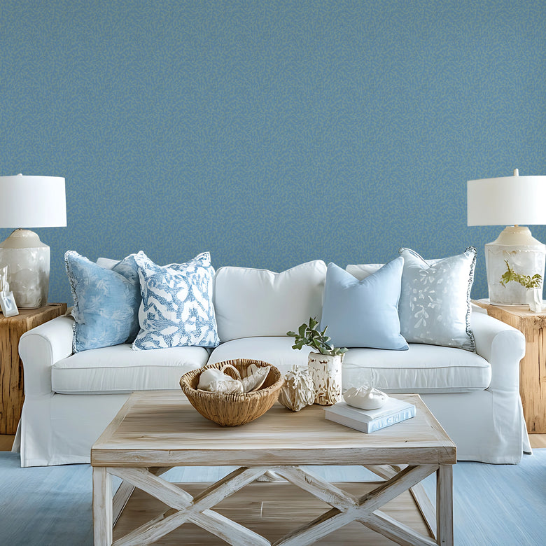 Petite Coral Cove Wallpaper in Cornflower Blue and Rustic Green