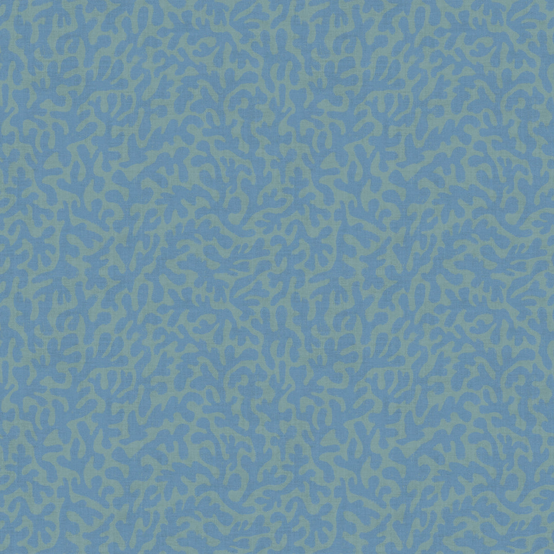Sample of Petite Coral Cove Wallpaper in Cornflower Blue and Rustic Green