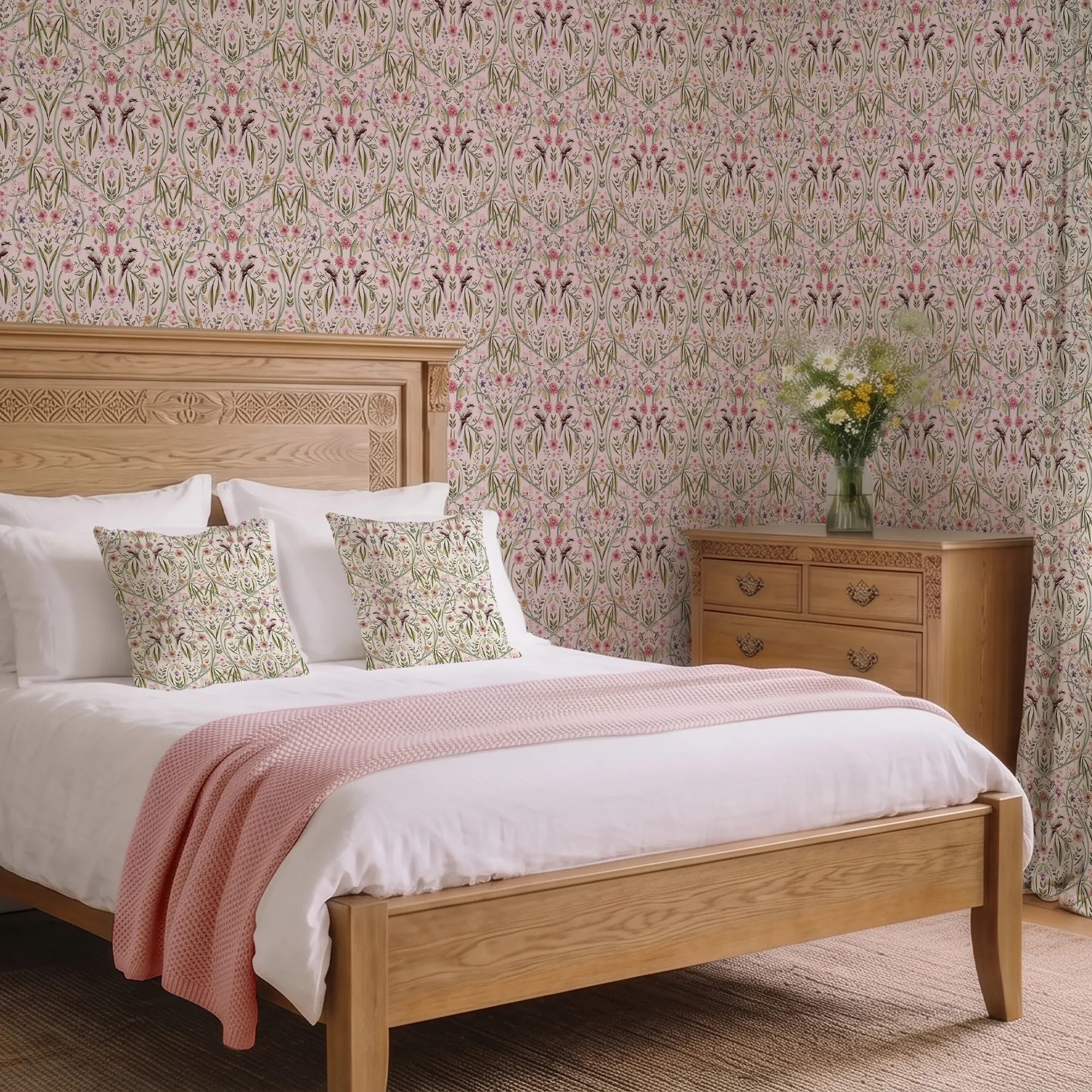 Phyllip Perch Wallpaper in Soft Pink