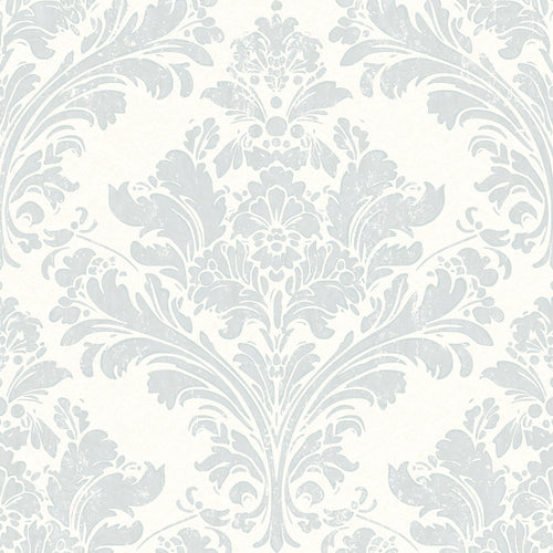 Regal Damask Wallpaper in Blue on Cream