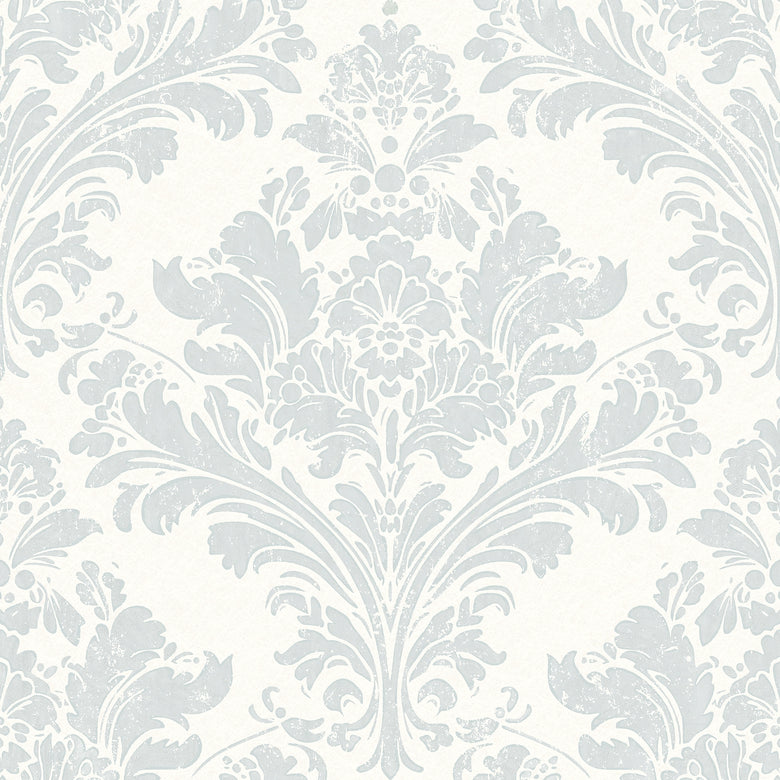 Regal Damask Wallpaper in Blue on Cream
