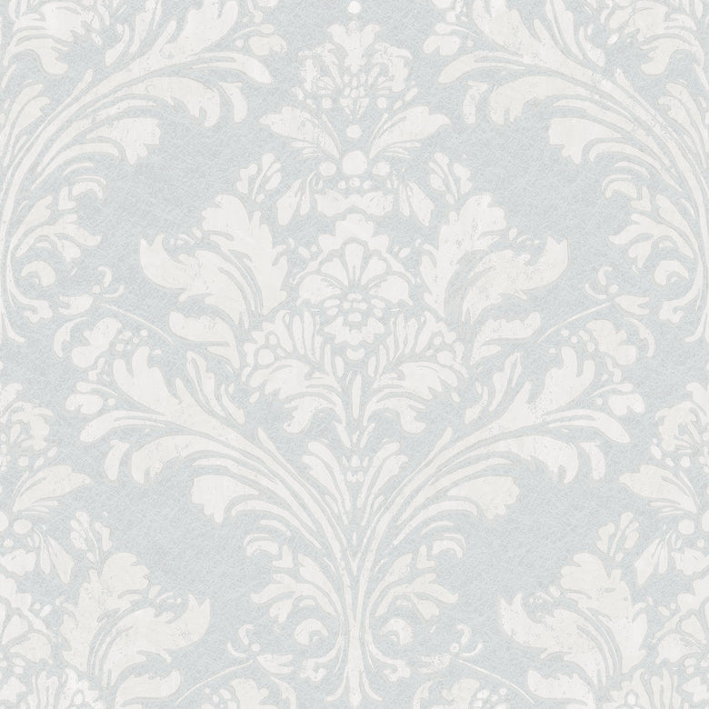 Regal Damask Wallpaper in Cream on Blue