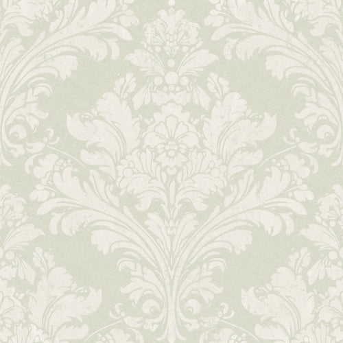 Regal Damask Wallpaper in Cream on Green