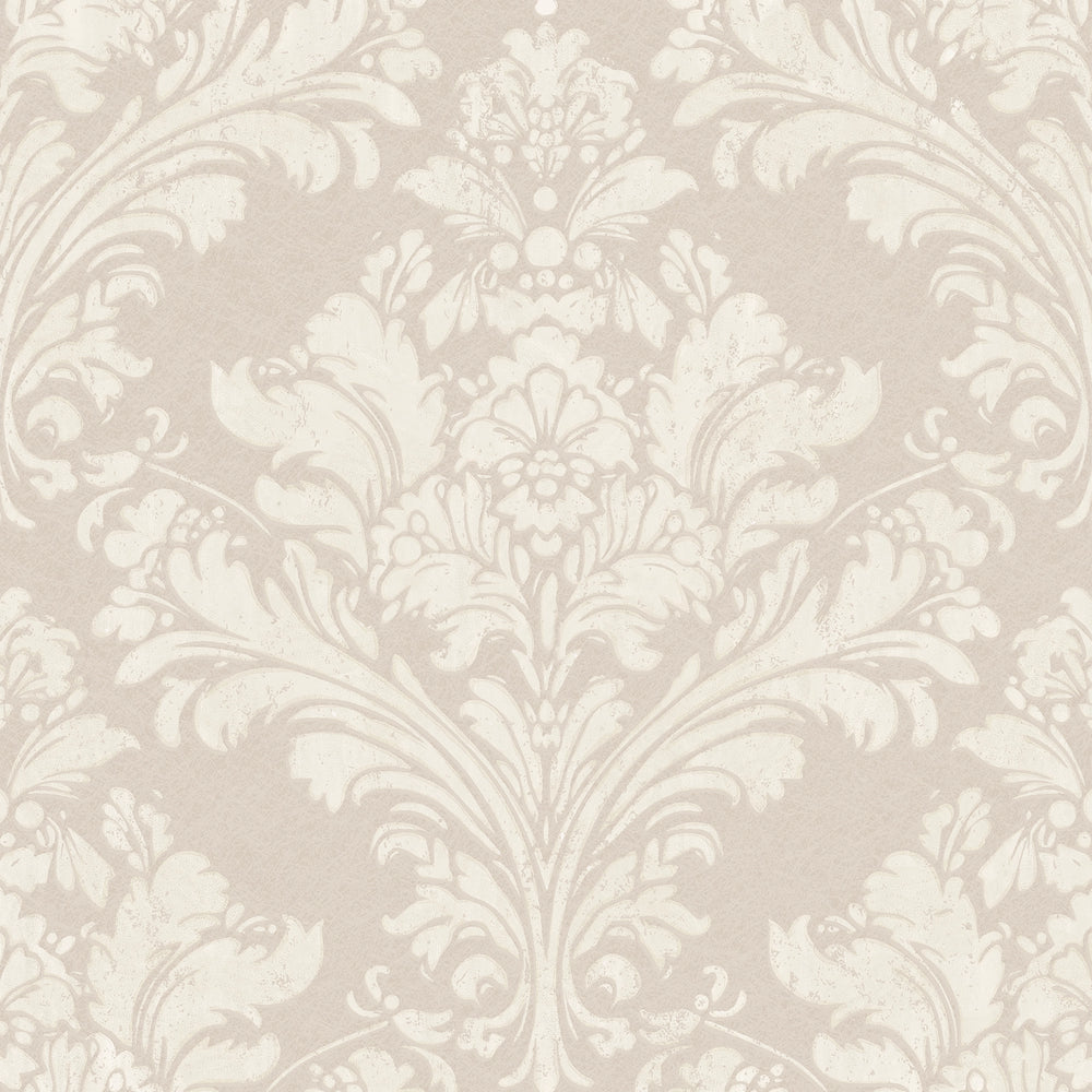 Regal Damask Wallpaper in Cream on Stone