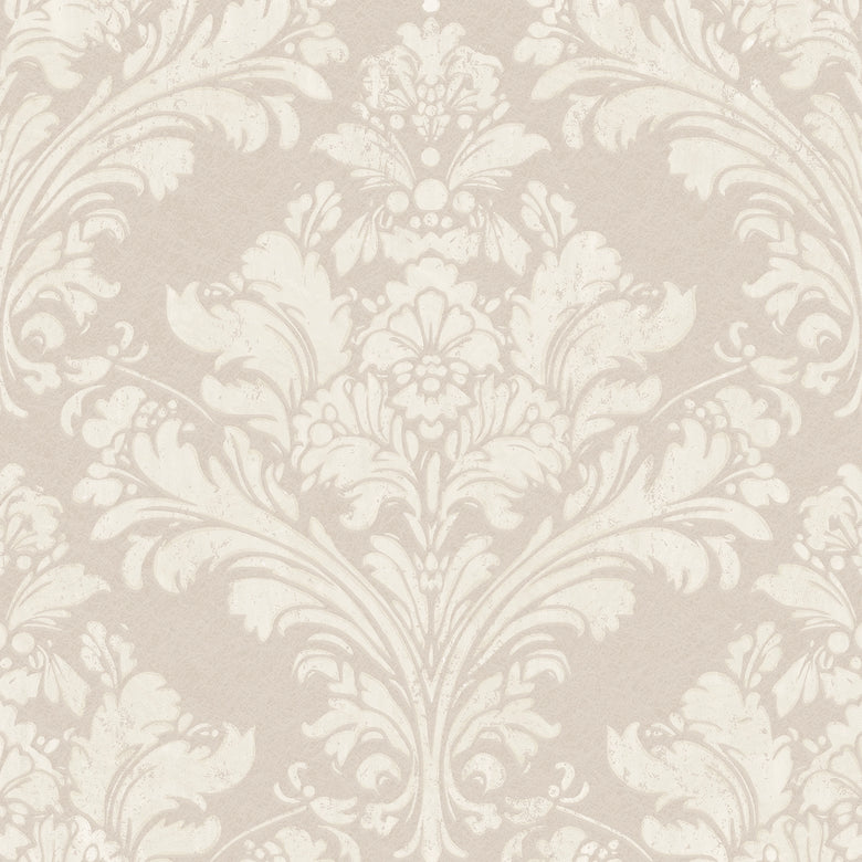 Regal Damask Wallpaper in Cream on Stone