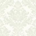 Regal Damask Wallpaper in Green on Cream