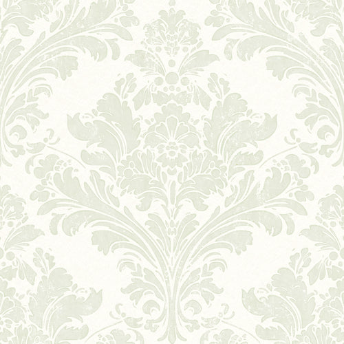 Regal Damask Wallpaper in Green on Cream