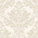 Regal Damask Wallpaper in Stone on Cream
