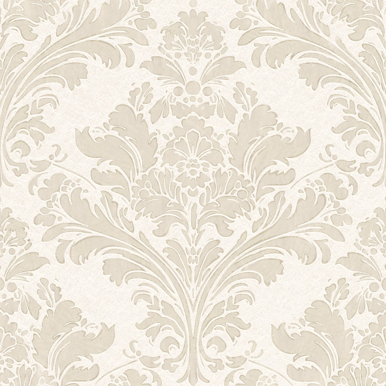 Regal Damask Wallpaper in Stone on Cream