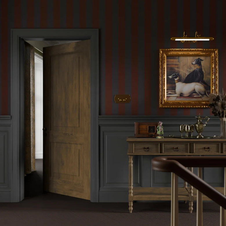 Regent Stripe Wallpaper in Garnet and Oxford Blue