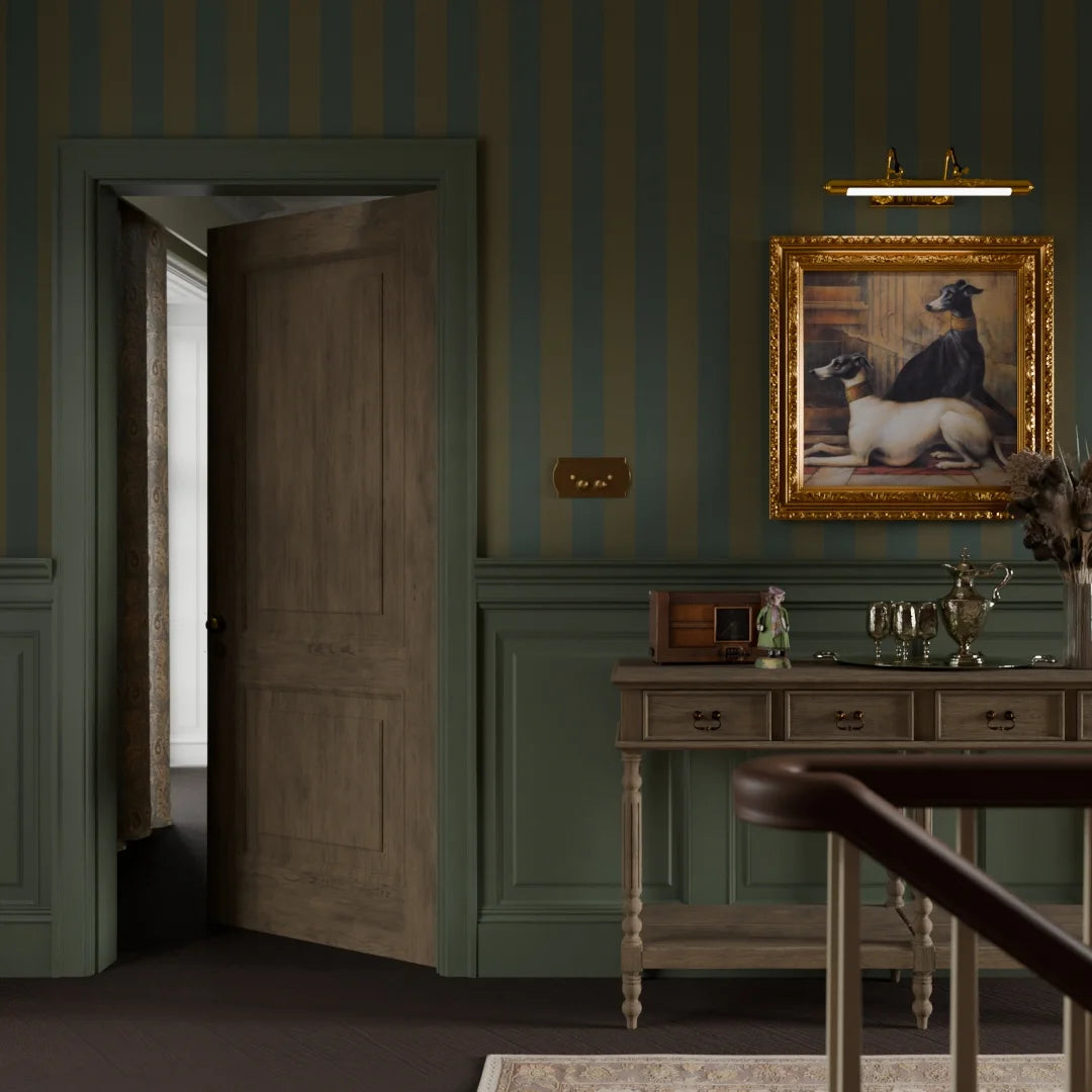 Regent Stripe Wallpaper in Gentleman Green and Pine Green