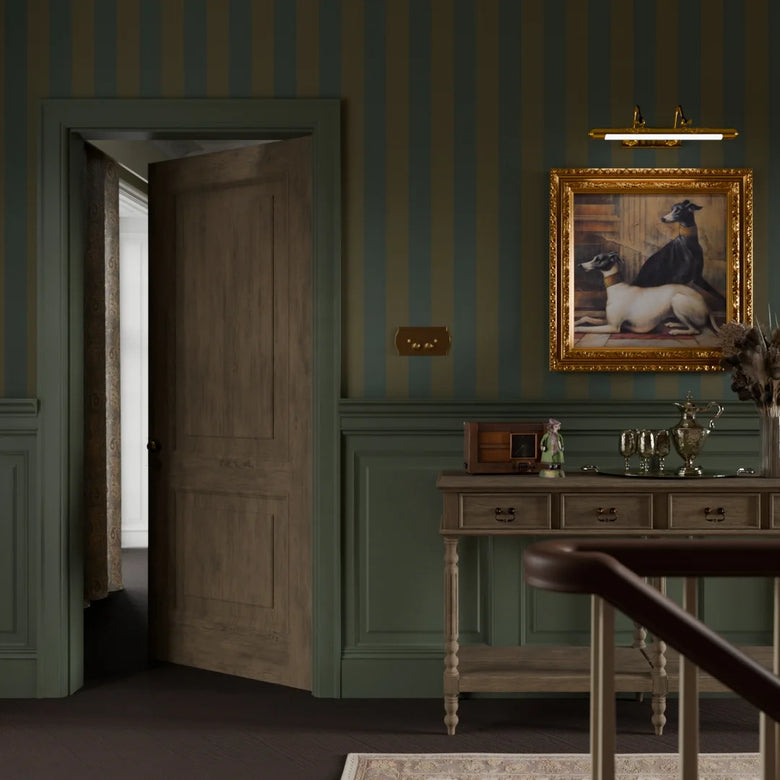 Regent Stripe Wallpaper in Gentleman Green and Pine Green