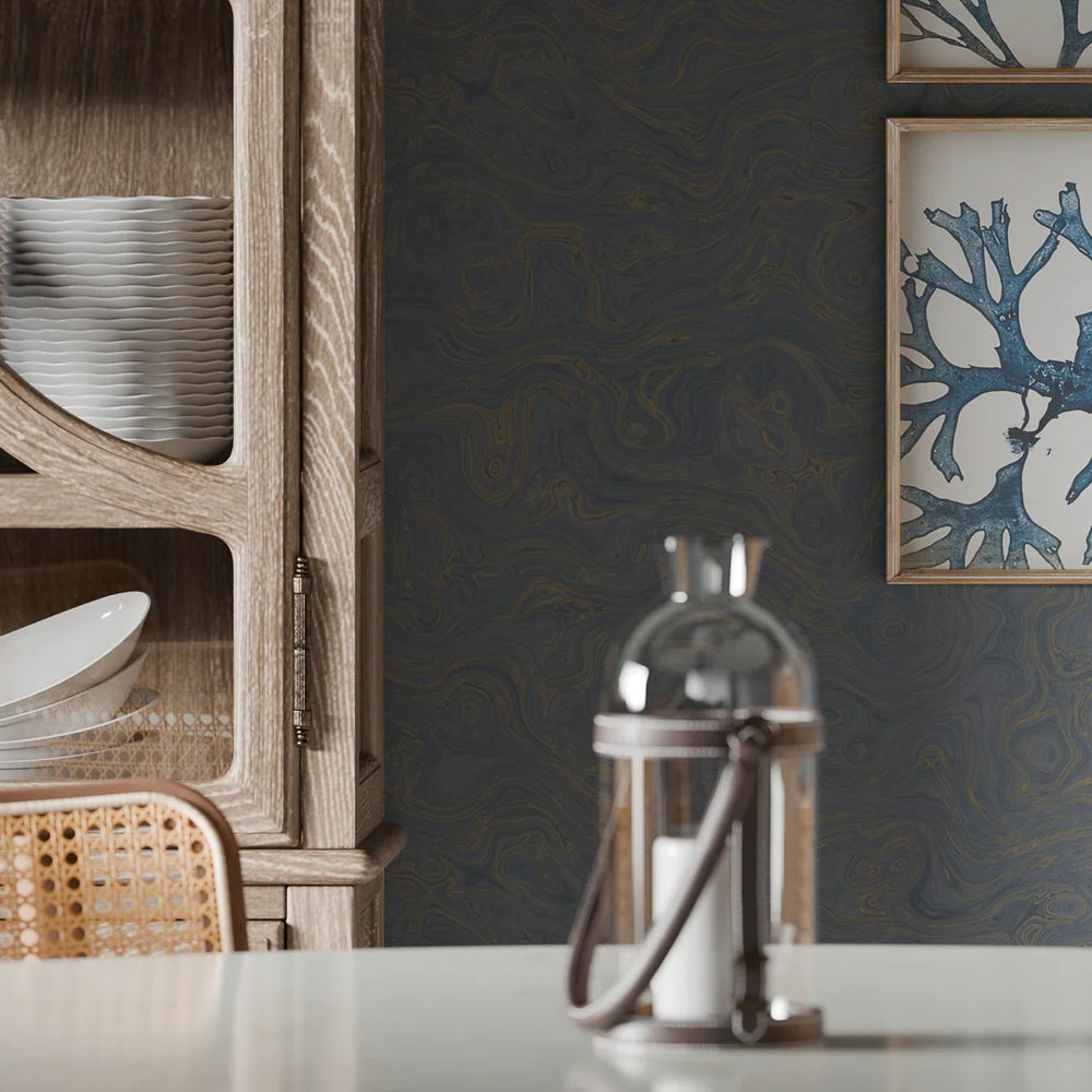 Rockpool Marble Wallpaper in Classic Navy