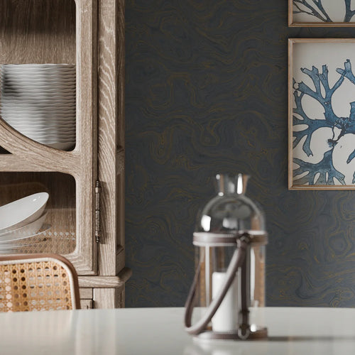 Rockpool Marble Wallpaper in Classic Navy
