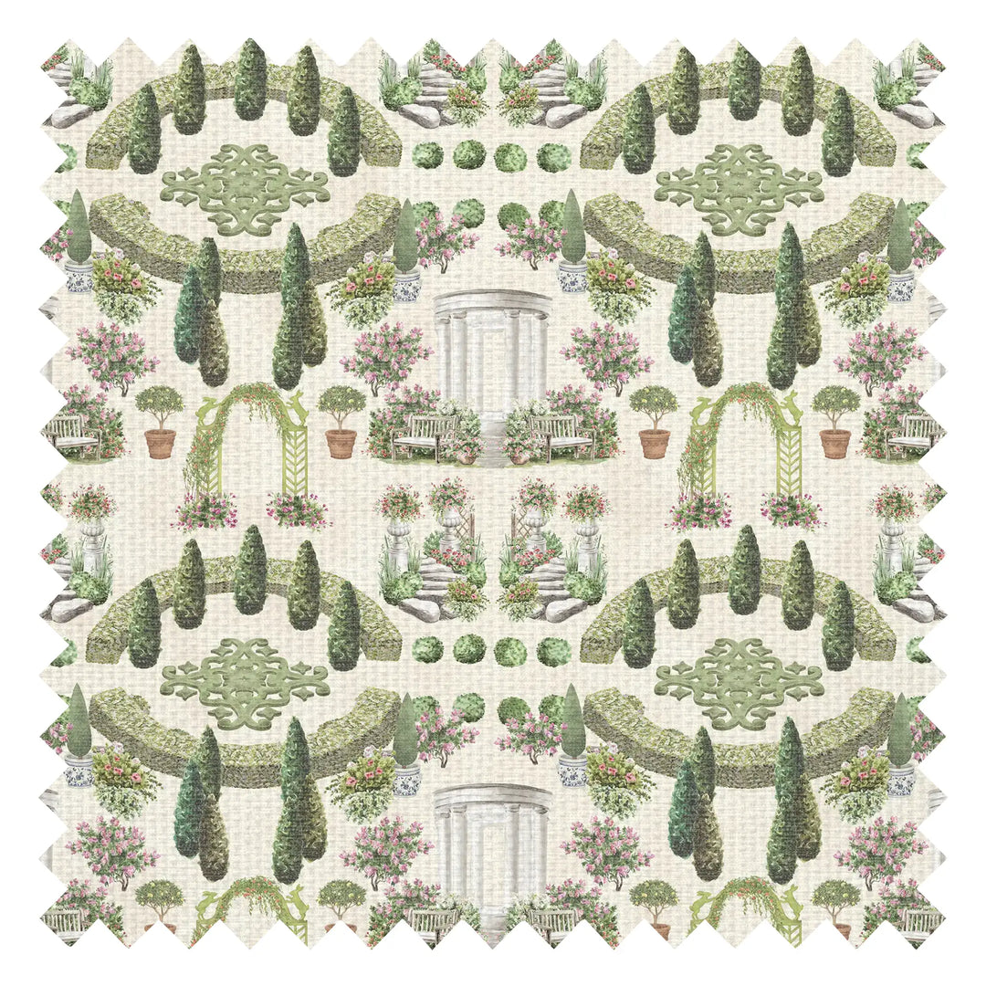 Romantic Garden Retreat Fabric in Greens and Pinks on Parchment Cream