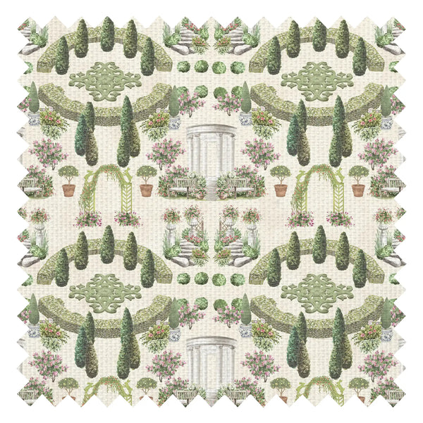 Romantic Garden Retreat Fabric in Greens and Pinks on Parchment Cream