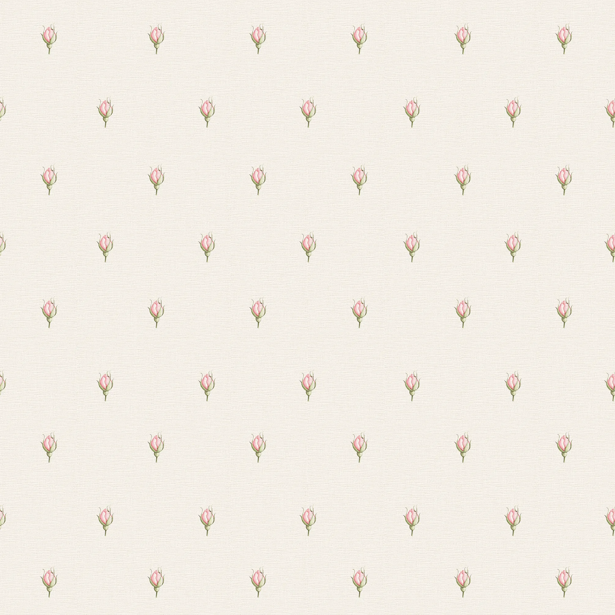 Wallpaper pattern of small pink roses on a cream background