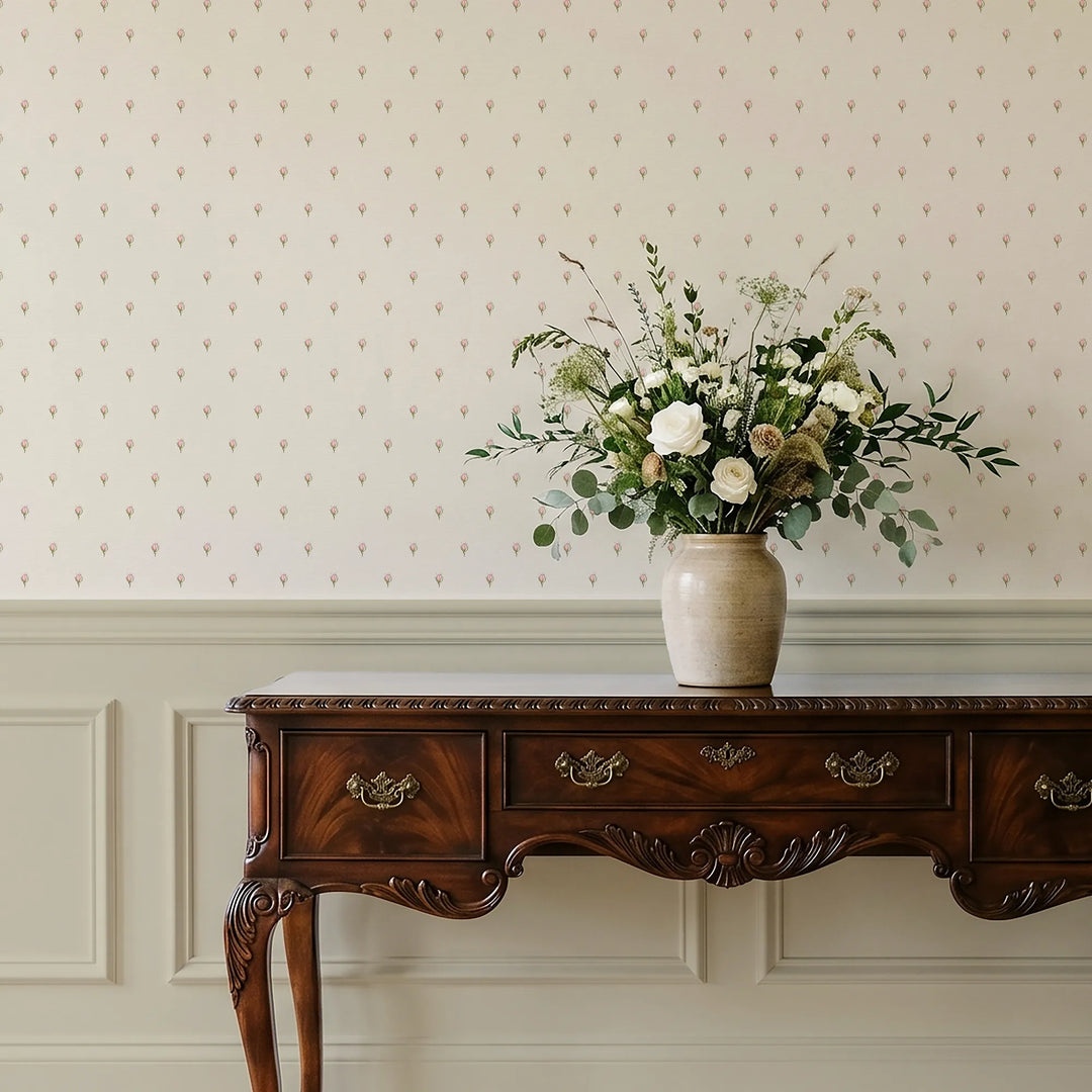 Rose Bud Wallpaper in Parchment Cream