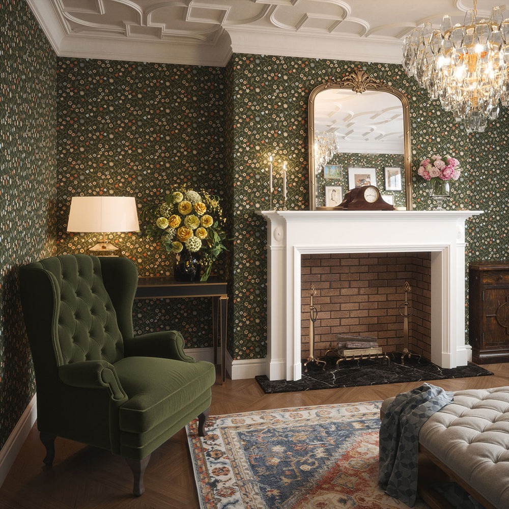 Rosehill Cottage Wallpaper in Peach and Soft Blue on Juniper