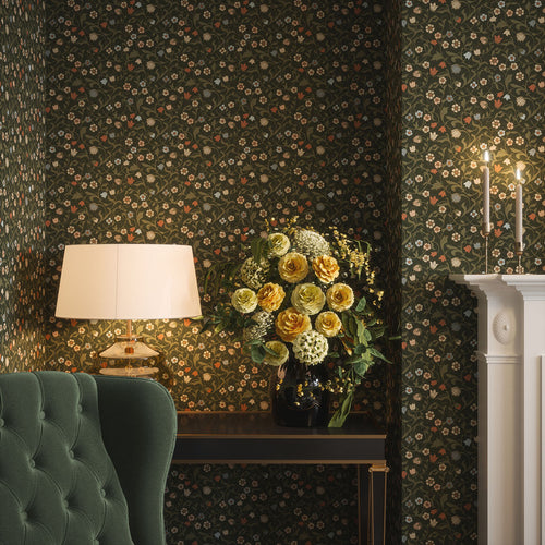 Rosehill Cottage Wallpaper in Peach and Soft Blue on Juniper