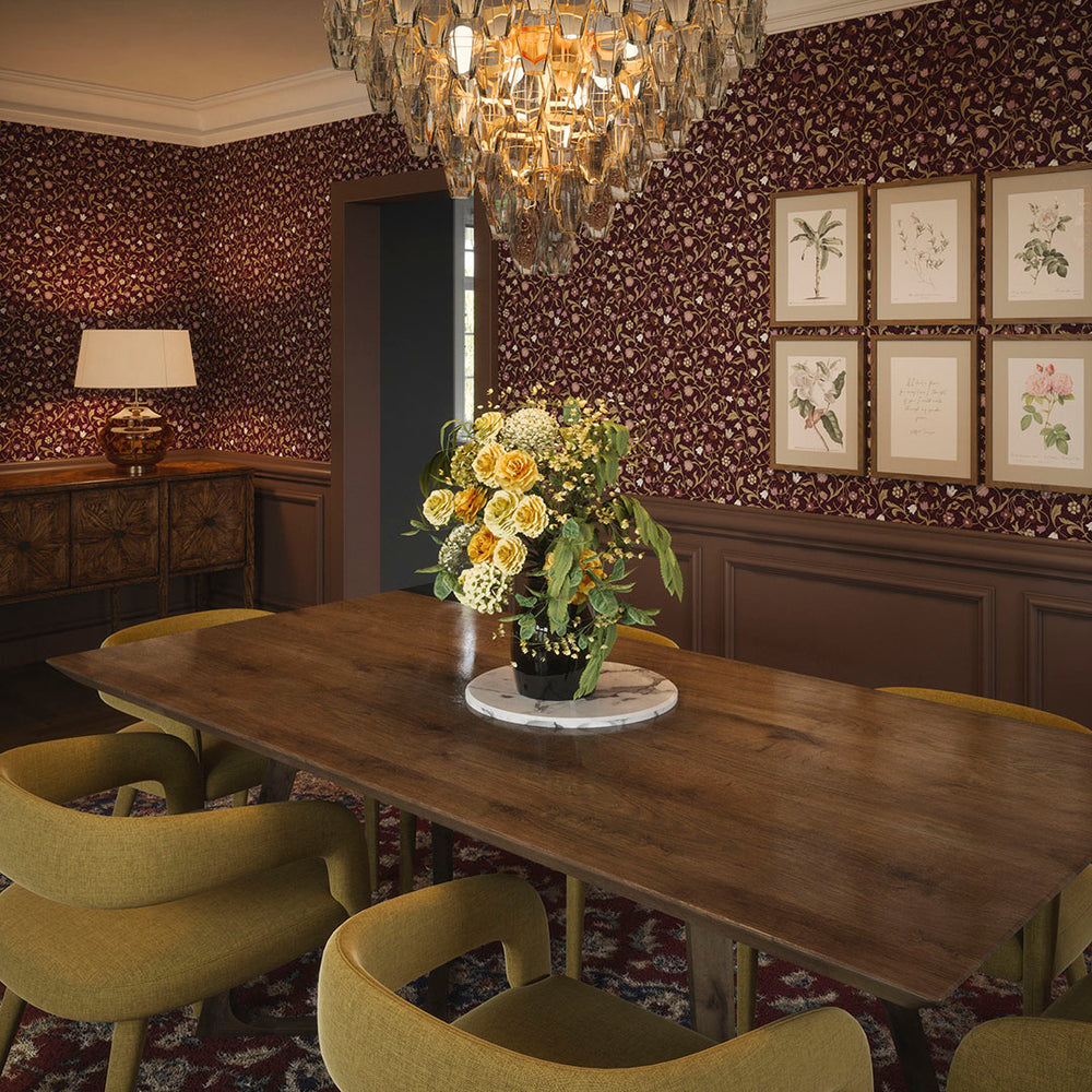 Rosehill Cottage Wallpaper in Soft Pink and Gold on Fig