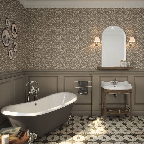 Rosehill Cottage Wallpaper in Vintage Cream on Earl Grey