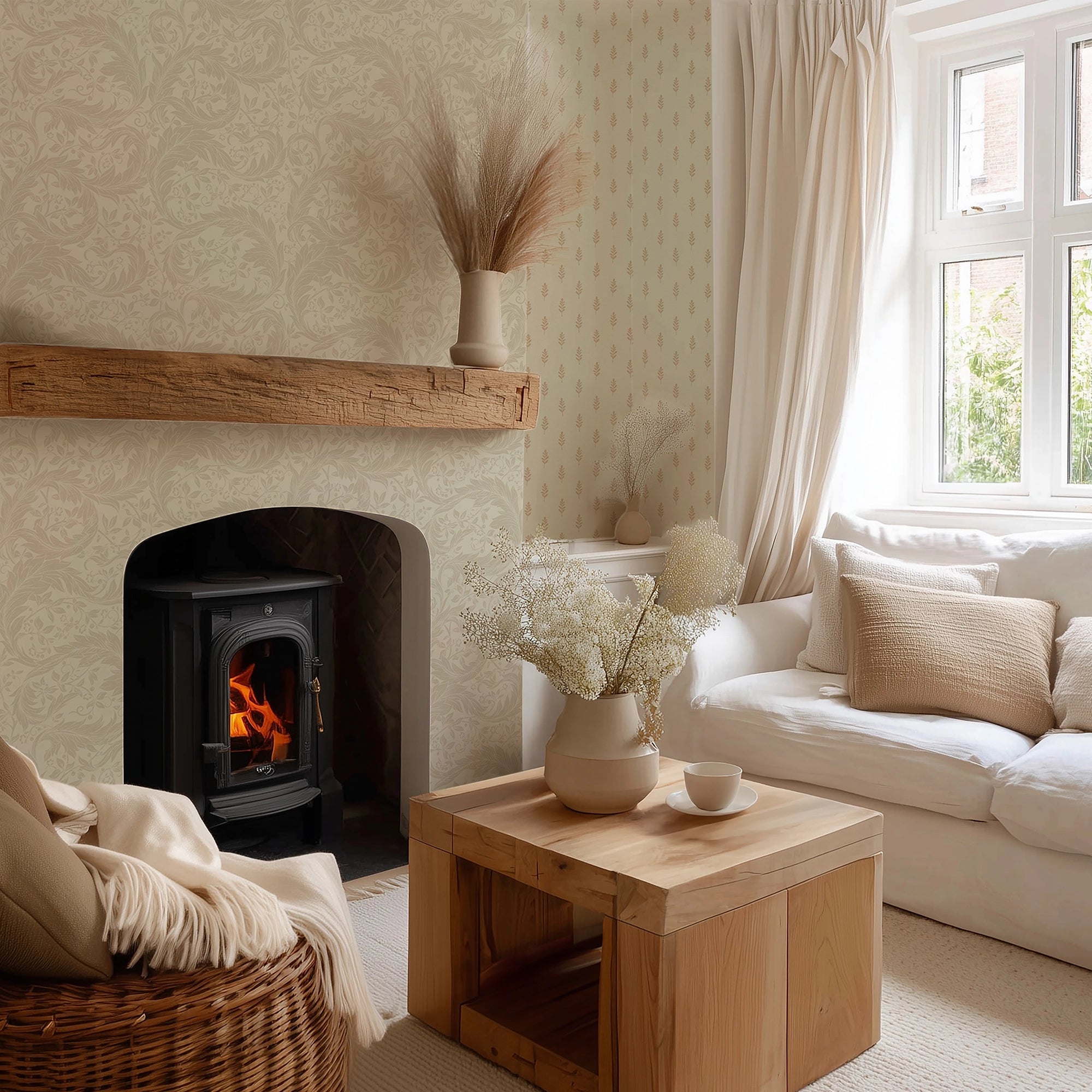 Rowan Wallpaper in Latte on Warm Cream