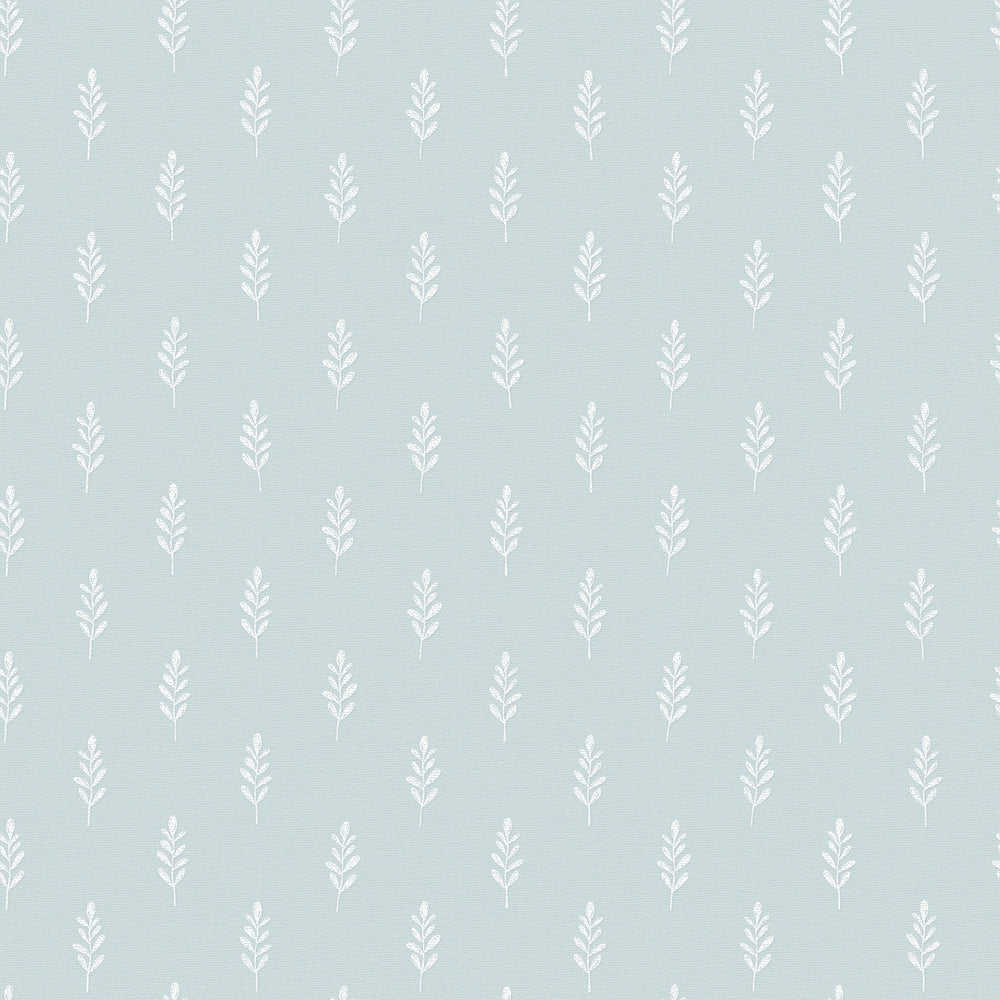 Rowan Wallpaper in Milk White on Blue