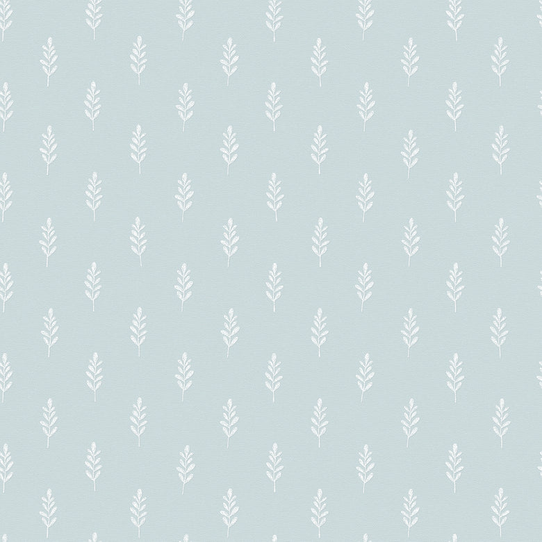 Rowan Wallpaper in Milk White on Blue