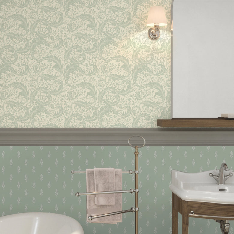 Rowan Wallpaper in Milk Foam on Sage