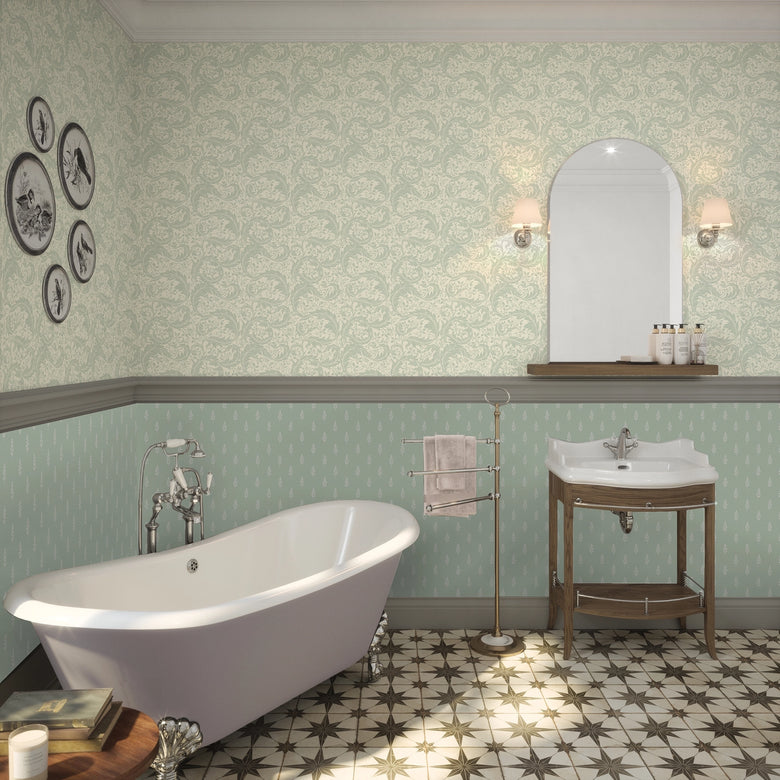 Rowan Wallpaper in Milk Foam on Sage