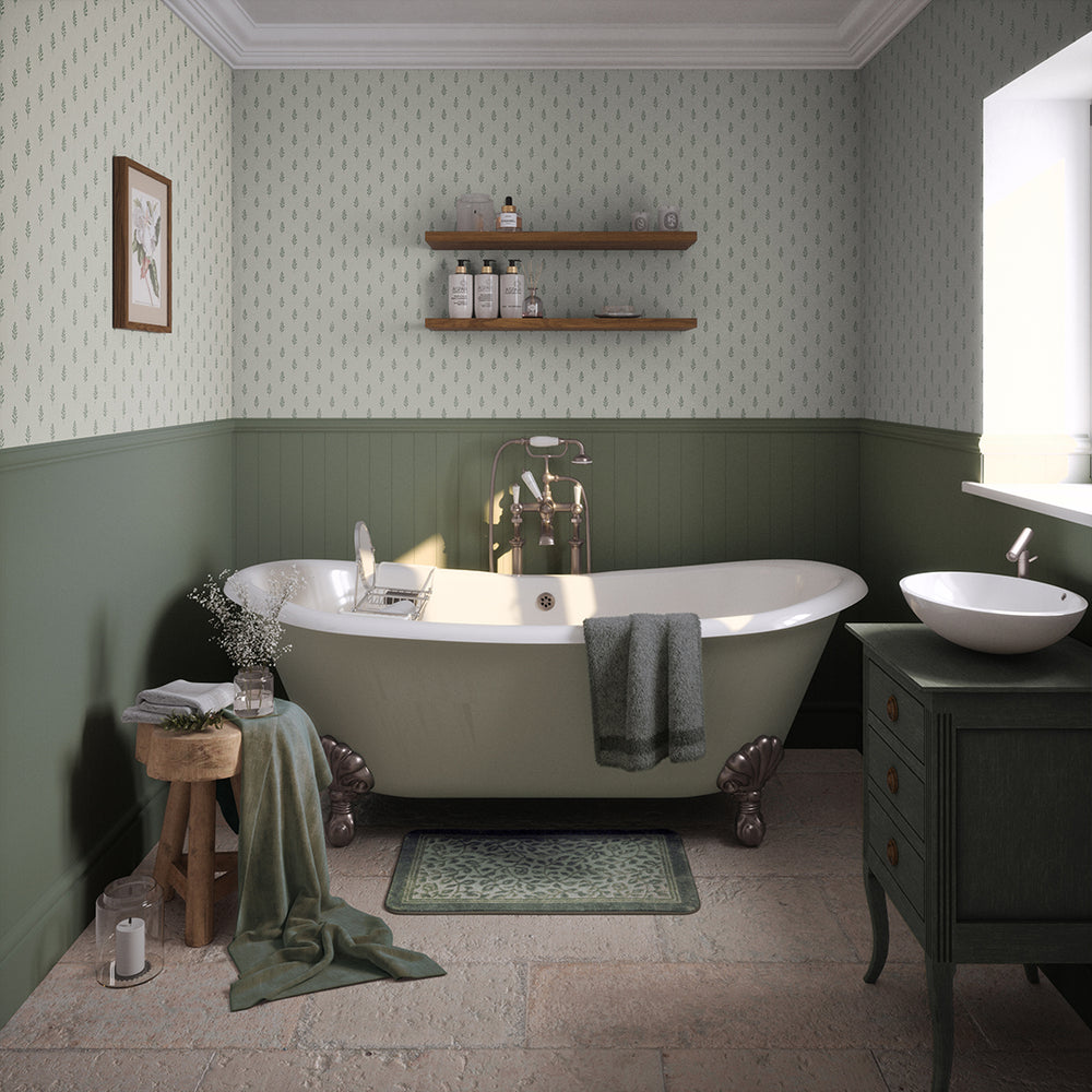 Rowan Wallpaper in Smokey Green on Cream – Lucie Annabel