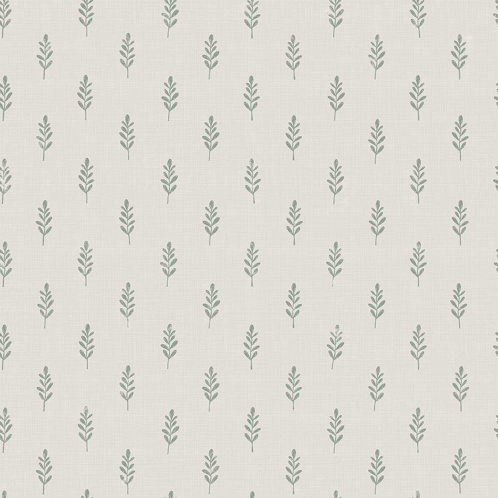 Rowan Wallpaper in Smokey Green on Cream