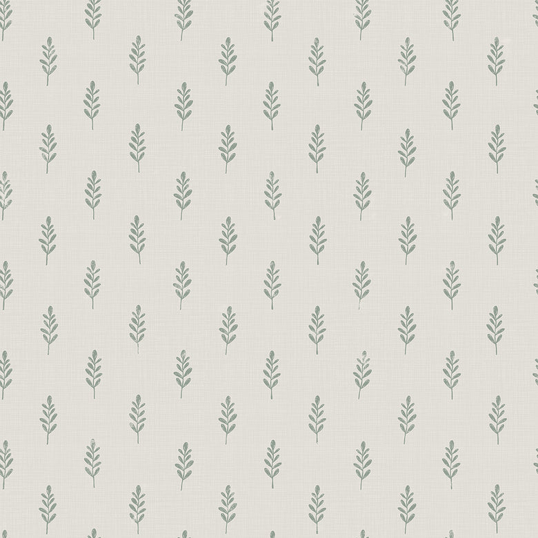 Rowan Wallpaper in Smokey Green on Cream