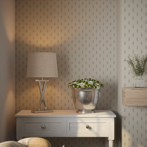 Rowan Wallpaper in Soft Brown on Biscuit