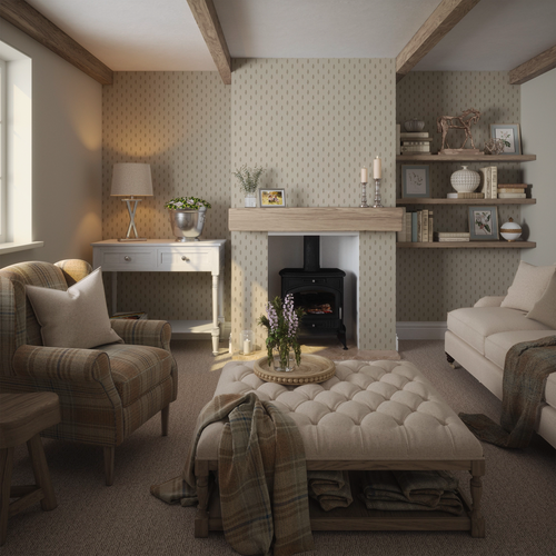 Rowan Wallpaper in Soft Brown on Biscuit