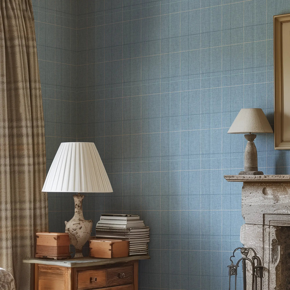 Royal Check Wallpaper in Soft Teal, Beige and Dark Teal