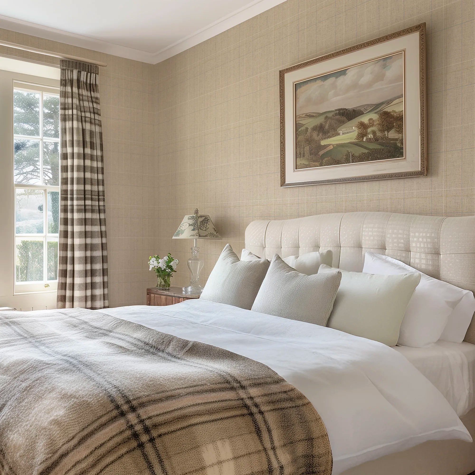 Royal Check Wallpaper in Cream, Blue and Yellow