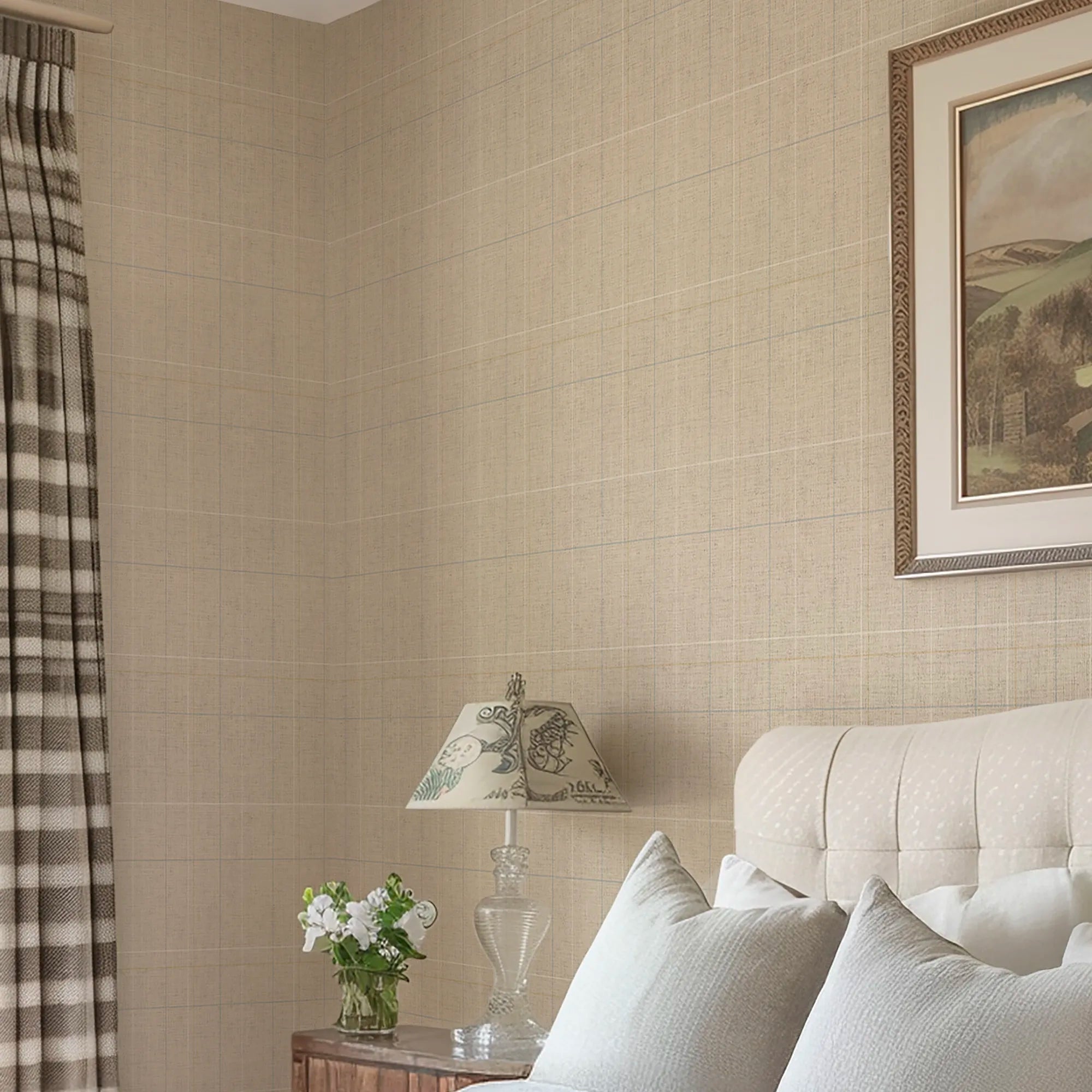 Royal Check Wallpaper in Cream, Blue and Yellow