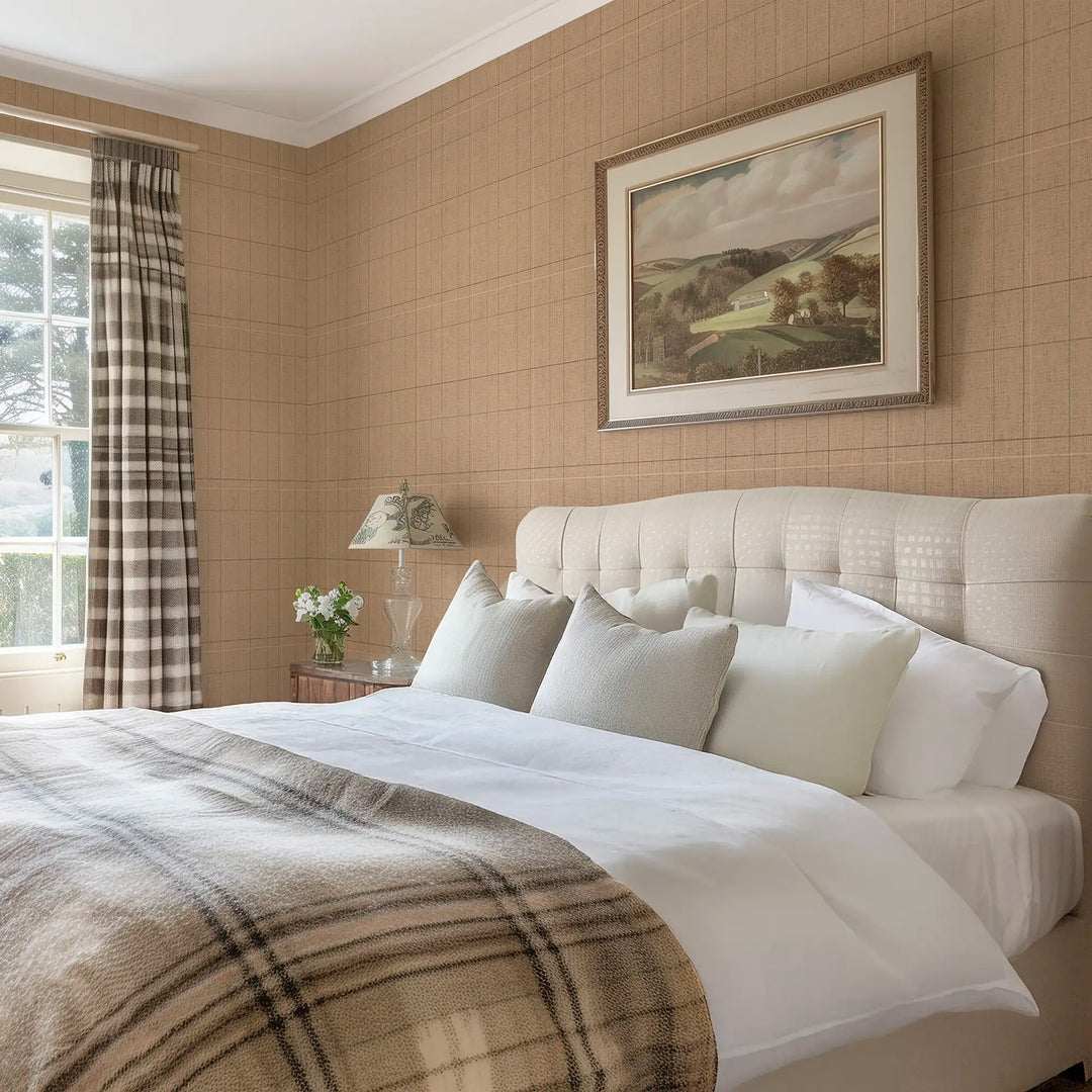 Royal Check Wallpaper in Camel, Whiskey and Peat
