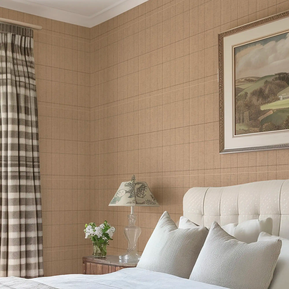 Royal Check Wallpaper in Camel, Whiskey and Peat