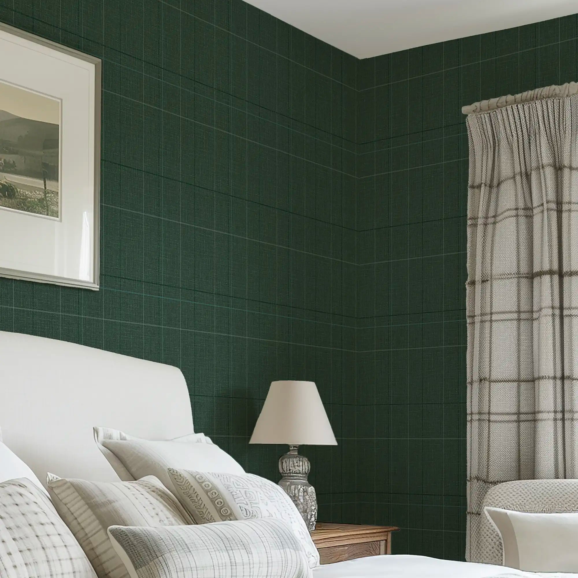 Royal Check Wallpaper in Dark Green, Sage and Turquoise