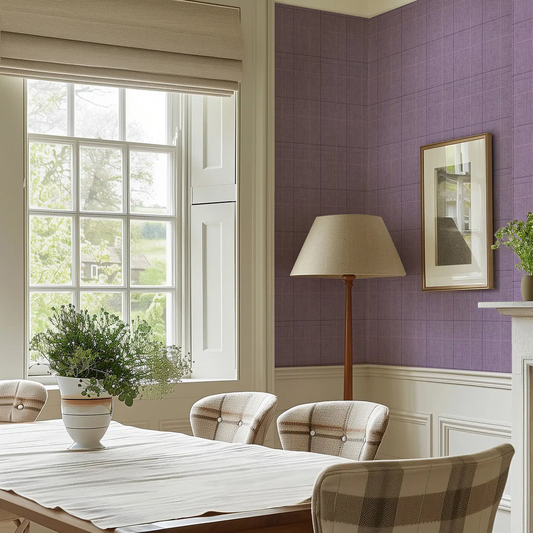 Royal Check Wallpaper in Lavender, Plum and Beige