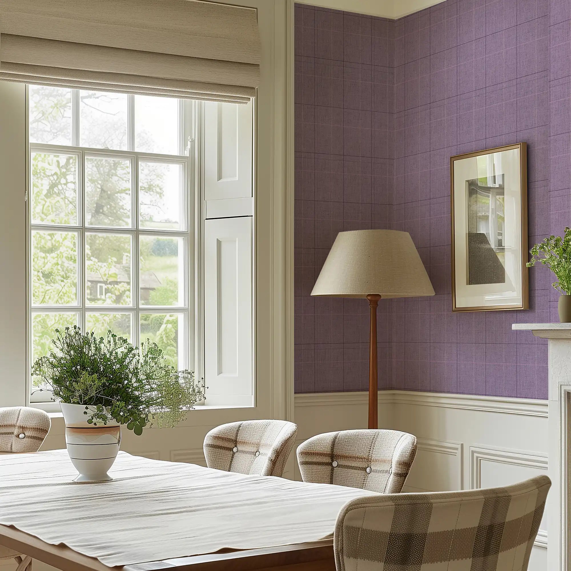Royal Check Wallpaper in Lavender, Plum and Beige