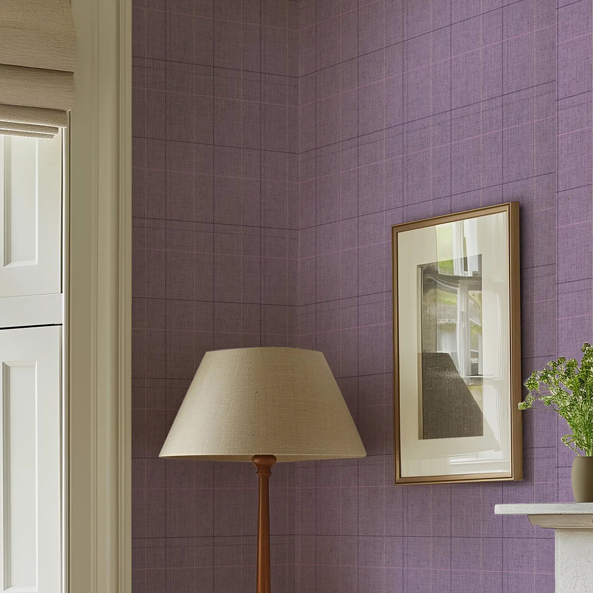 Royal Check Wallpaper in Lavender, Plum and Beige