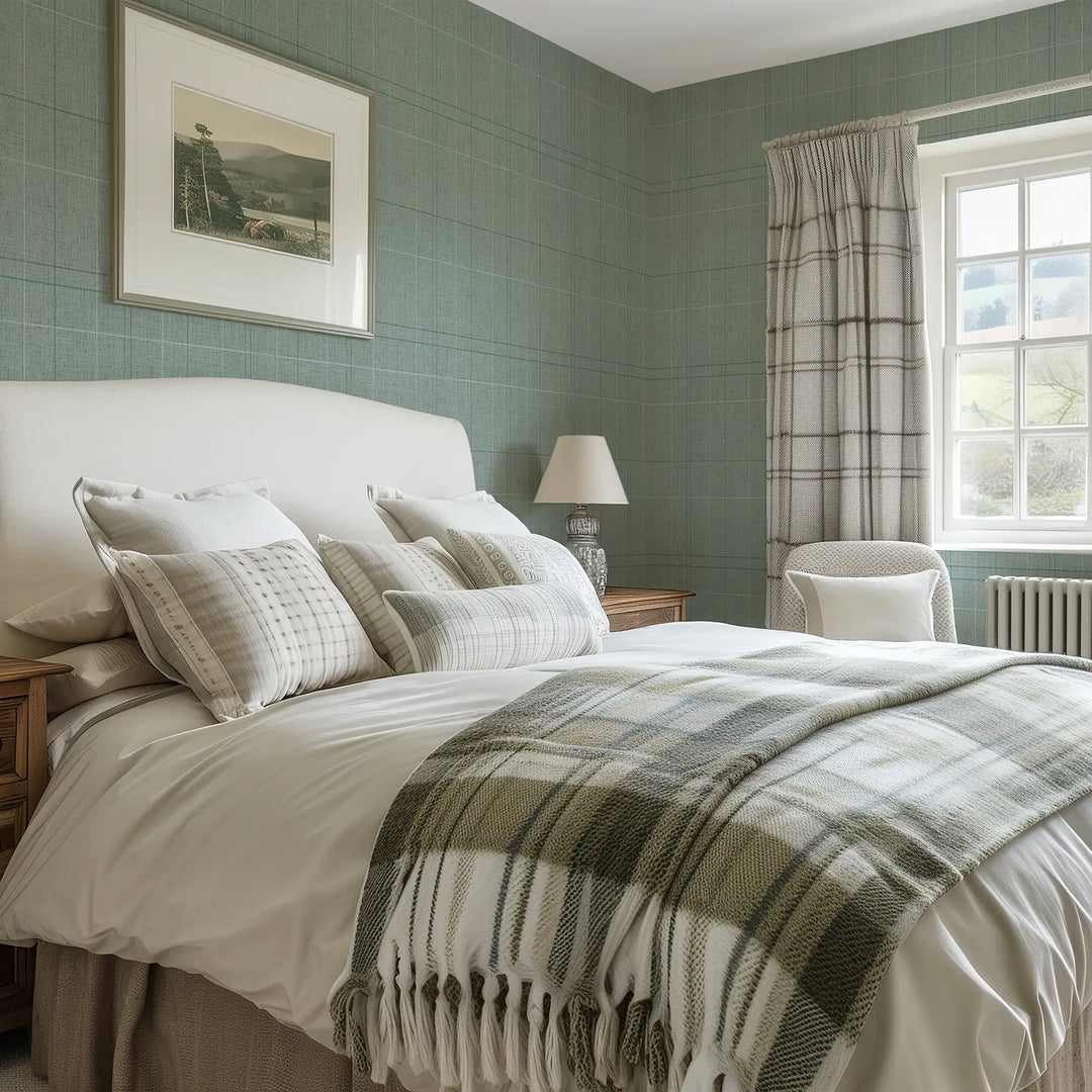 Royal Check Wallpaper in Seafoam, Dark Green and Turquoise