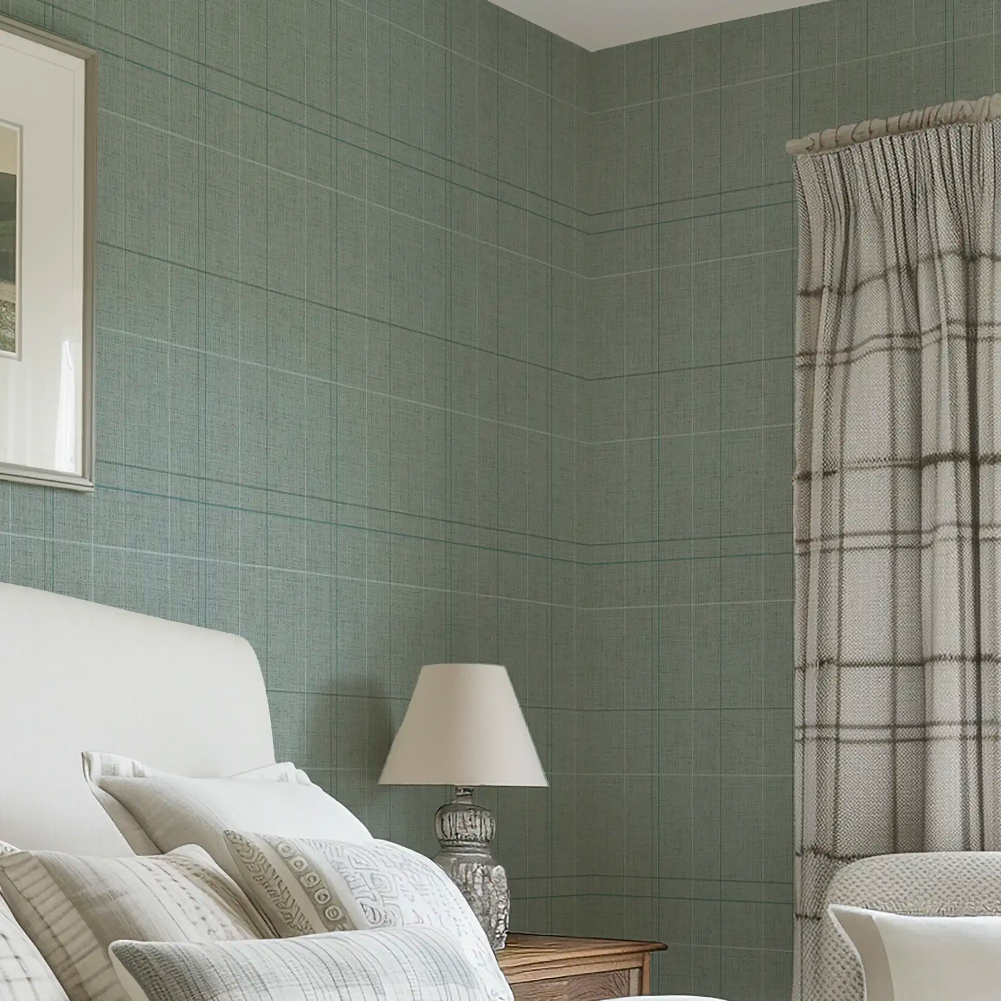 Royal Check Wallpaper in Seafoam, Dark Green and Turquoise