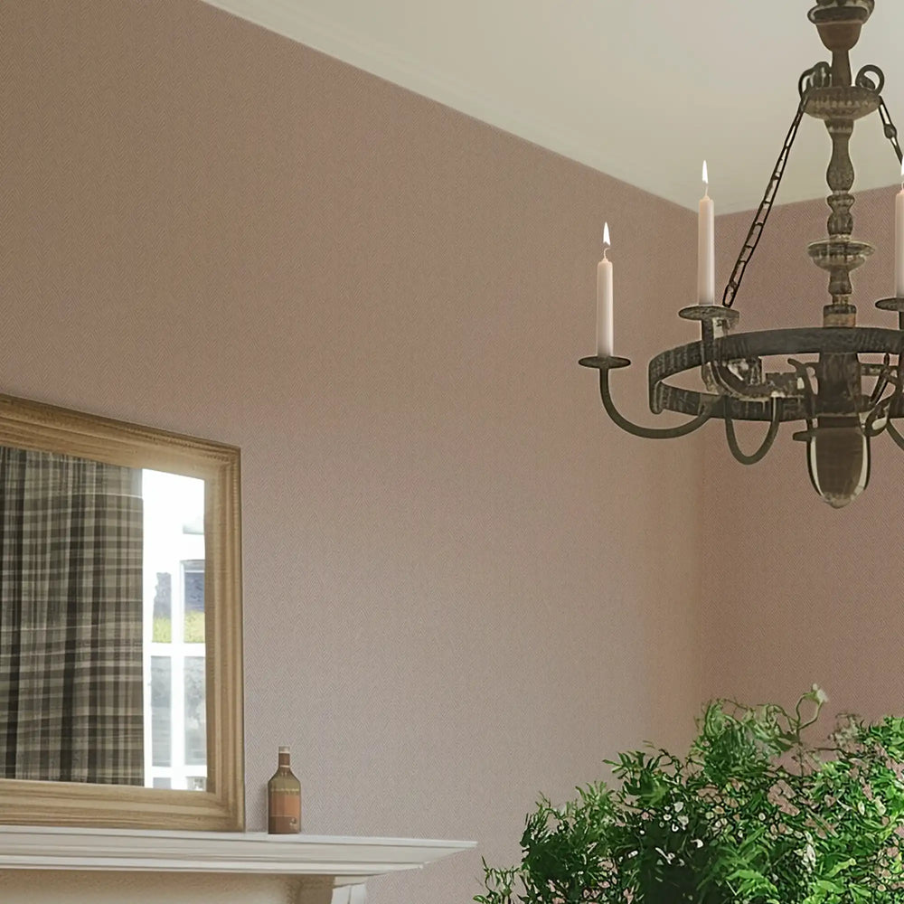 Royal Herringbone Wallpaper in Beige and Lavender