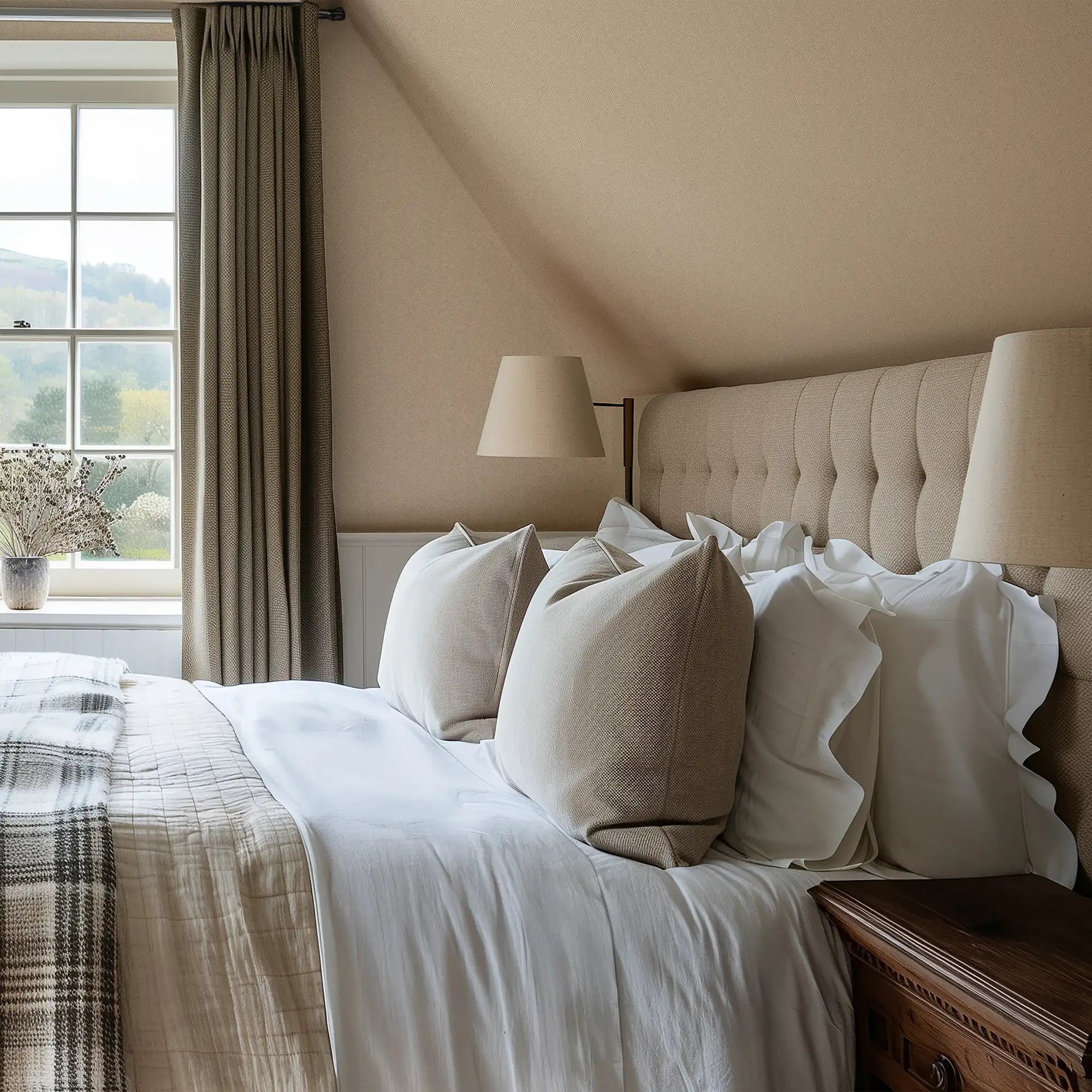 Royal Herringbone Wallpaper in Camel